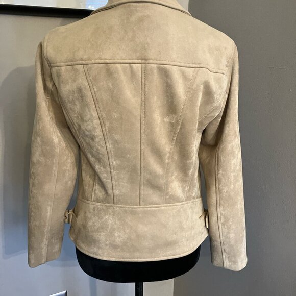 NWOT Tommy Hilfiger Xsmall tan faux suede zip up moto jacket‎ preppy boho - Picture 4 of 6